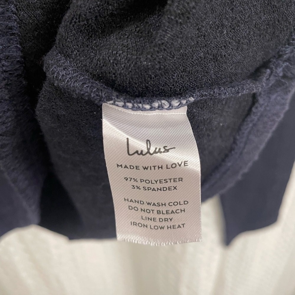 Lulus Navy Pointelle Scoop Neck Long Sleeve Top. Size Medium. - Picture 7 of 7